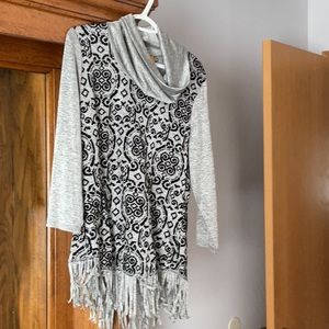 Ruby Rd. Top, light weight soft silk with velvet black swirls
